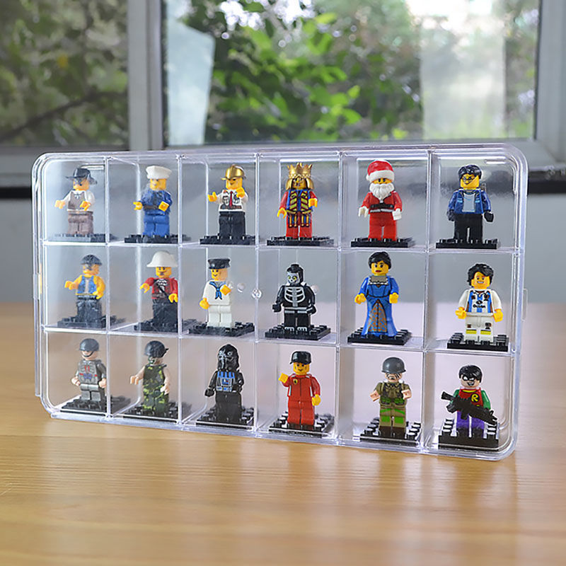 Lego Minifigure Holder - 18-Gitter-Acryl-Displaybox für die Aufbewahrung von Lego-Figuren,