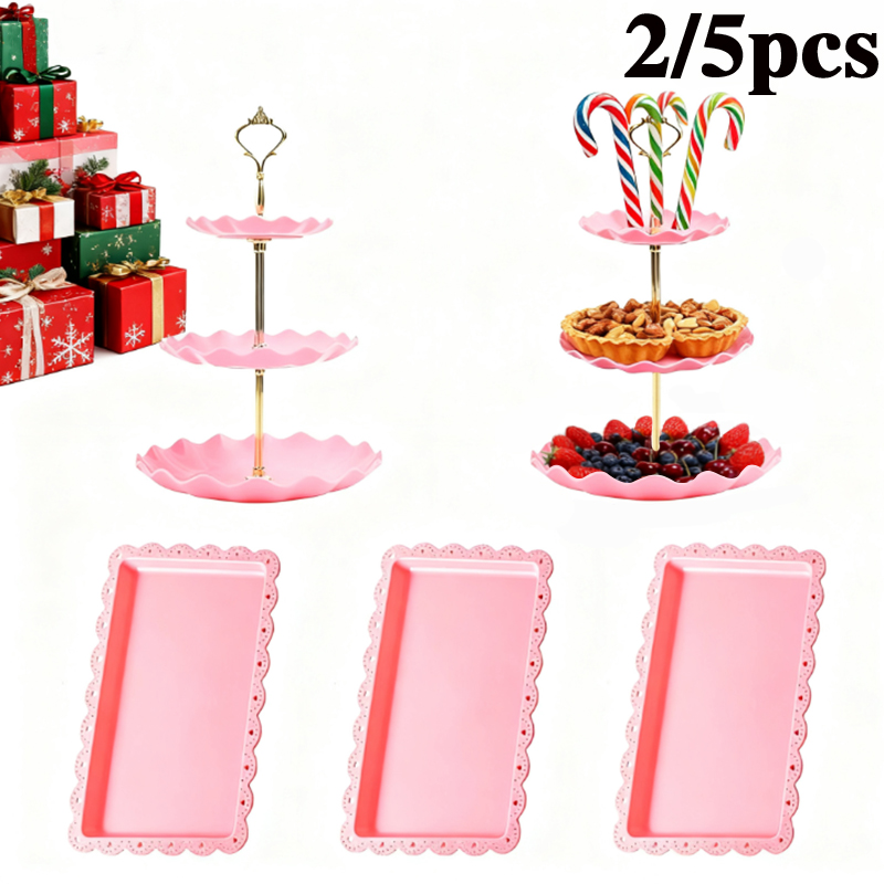Display Risers Set - 2/5 Stück Luxuriöses Rosa Kuchenständer-Set, Dessert-Tisch-Dekoration,